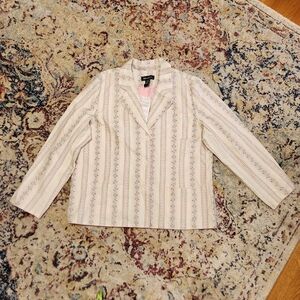 NWT Denim & Co. Pastel Floral Stripe Blazer Pink White Yellow Size XL